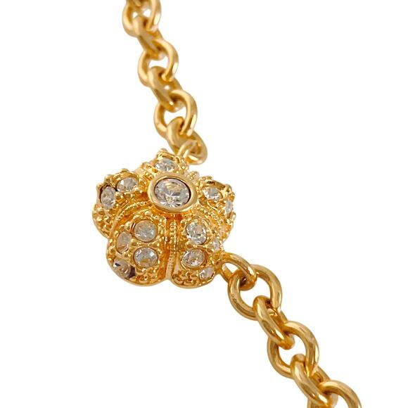 Vintage Gold Tone Pavé Heart Y Necklace with Crystal Floral Station - Picture 8 of 11